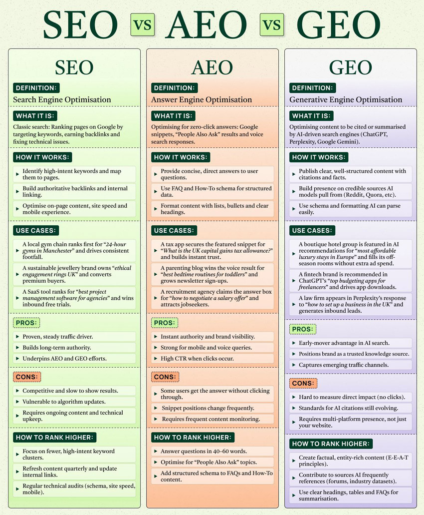SEO → AEO → GEO - trends in website promotion